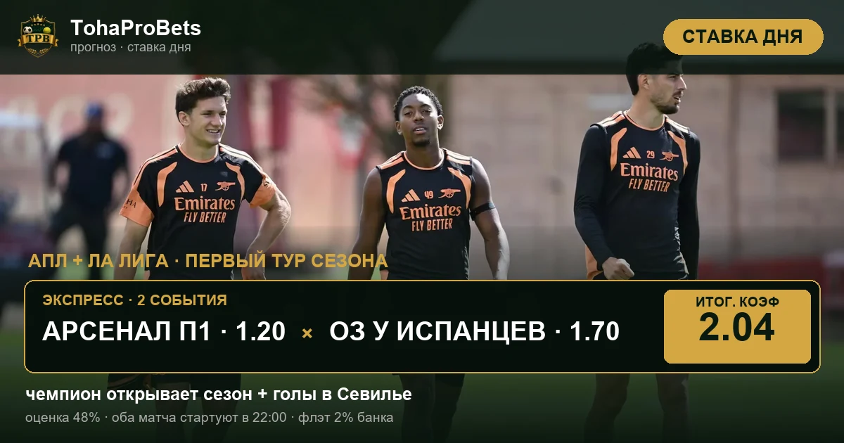 Обложка ставки дня — экспресс на победу Арсенала и голы в матче Бетиса с Реалом Сосьедад