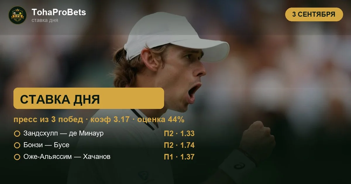Ставка дня 3 сентября — пресс из трёх побед на US Open за 3.17: де Минаур, Бусе и Оже-Альяссим во втором круге